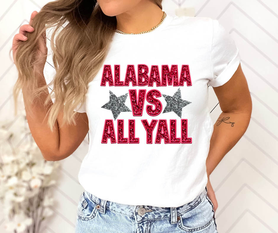 Alabama Vs All Yall Faux Glitter Tee