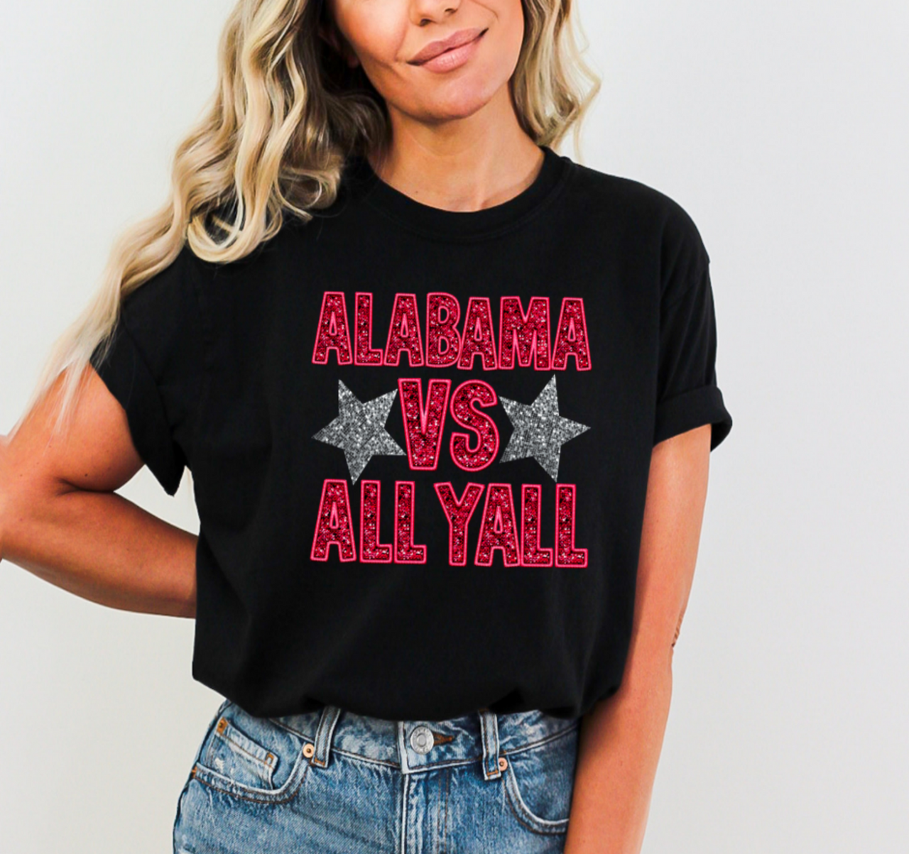 Alabama Vs All Yall Faux Glitter Tee