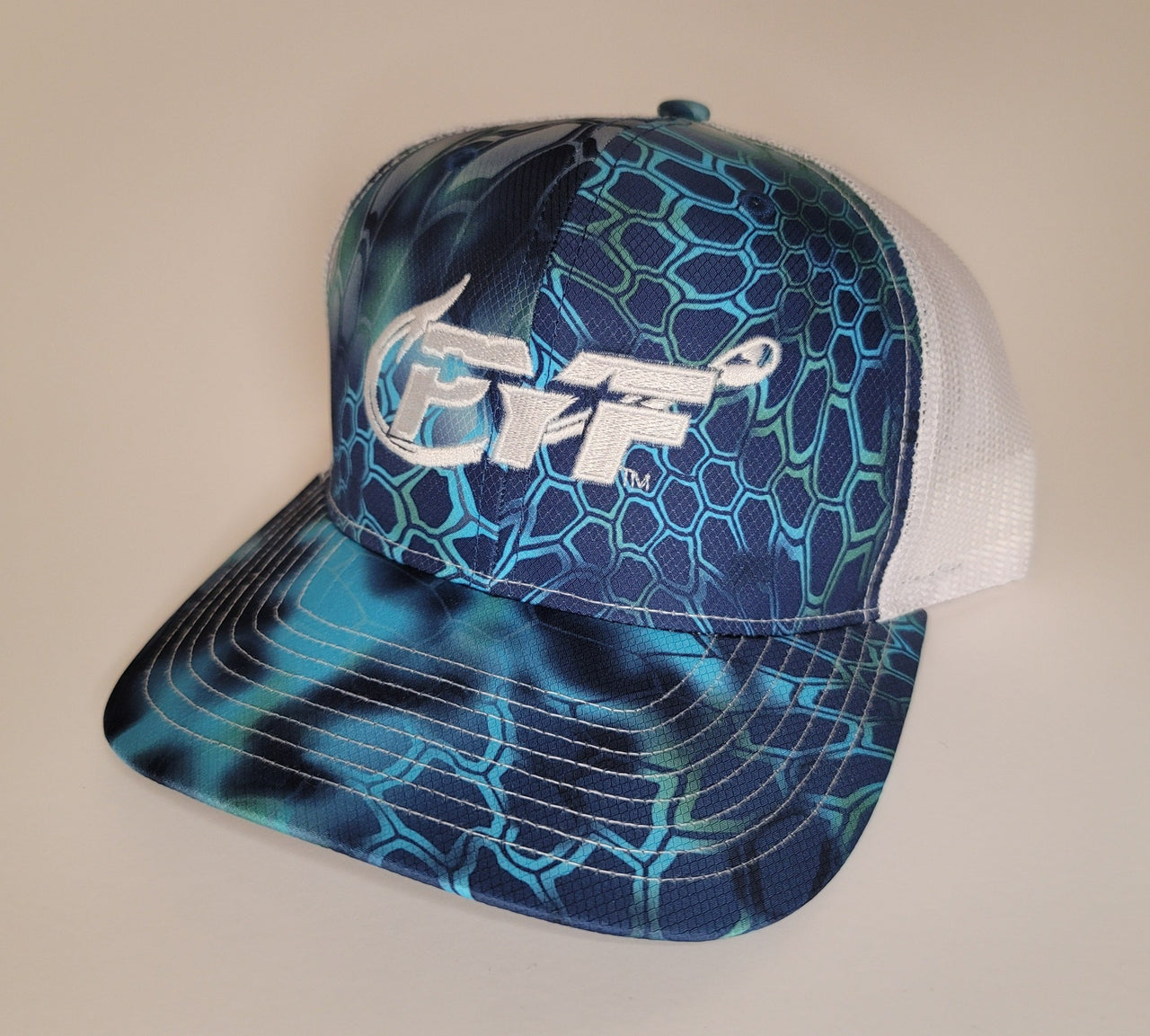 CXII Mesh Hat - Fish On (White Logo/KryptekPontus-White)